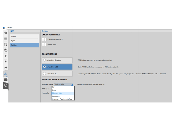  Add TRIONET device in OXYGEN software