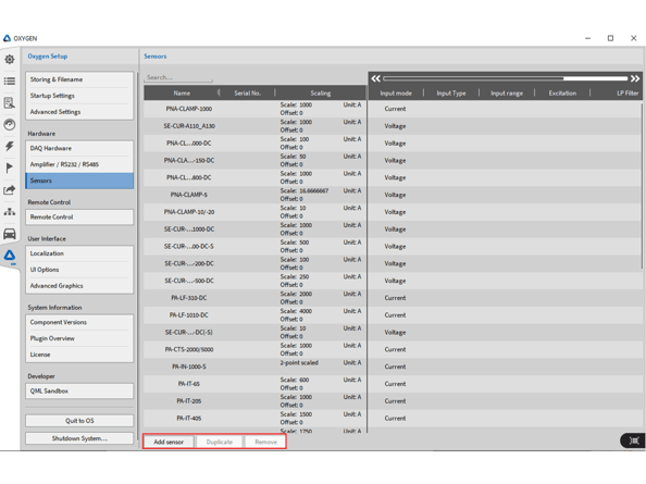  How to add a new sensor in OXYGEN software